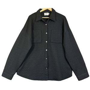 BKE Shacket Womens XL Black Quilted Polyester Snap Up Relaxed Fit Jacket